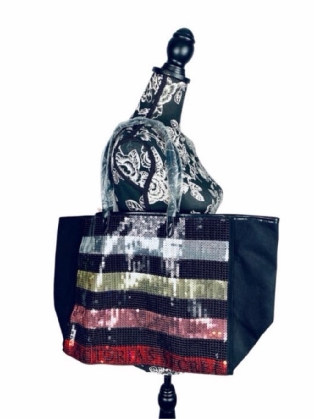 NWT VS pink/red/silver large bling limited edition tote bag size XL